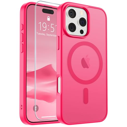 Image of SUPFINE Magnetic for iPhone 16 Pro Case (Compatible with MagSafe) (Military Grade Drop Protection) Slim Translucent Matte Shockproof with Anti-Fingerprint Phone Case,Hot Pink