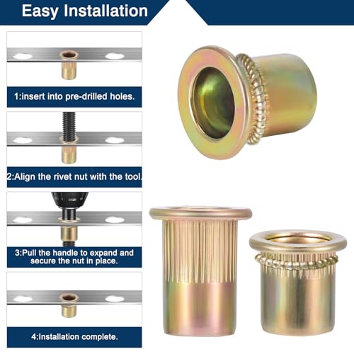 HSEMALL 50Stück Nietmuttern M6x15MM,Flachkopf Gewindenieten Blindnietmuttern Einnietmutter für Metall Kunststoff Kohlenstoffstahl-Niet-Nuss-flacher