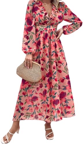 Image of Sister Amy Women's Boho Floral Print Square Neck Beach Party Flowy Ruffle Midi Dress