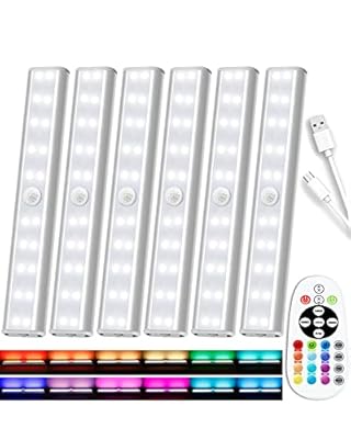 SZOKLED Under Cabinet Lighting Rechargeable 48-LED Wireless Under Cabinet Lights Remote, Kitchen Counter Lights Closet Lights RGB Perfect for Indoor Pantry Display Shelf 15 Color Changing(6 Packs)