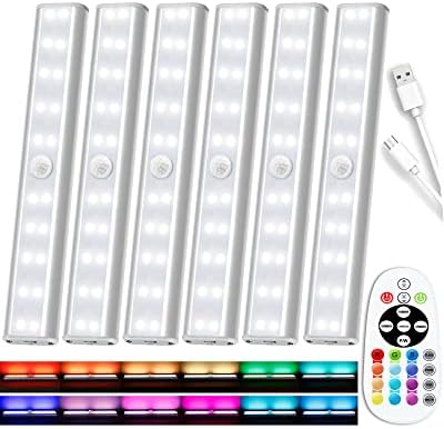 SZOKLED Under Cabinet Lighting Rechargeable 48-LED Remote Lights, Wireless Kitchen Counter Lights Closet Light RGB Bar Perfect for Indoor Pantry Display Shelf Hallway 6 Pack, 15 Color Changing