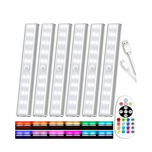 SZOKLED Under Cabinet Lighting Rechargeable 48-LED Wireless Under Cabinet Lights Remote, Kitchen Counter Lights Closet Lights RGB Perfect for Indoor Pantry Display Shelf 15 Color Changing(6