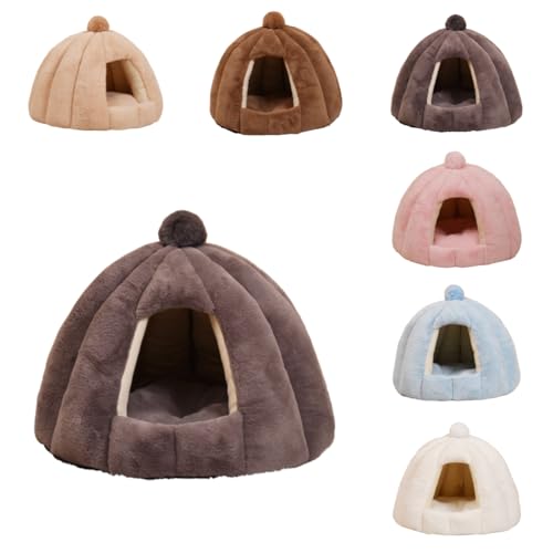 Zekono猫ハウス 冬用 猫用ベッド 猫 ドーム型 ベッド 犬小屋 小動物用 ペット用寝袋 保温防寒 可愛い 柔らか 水洗え 滑り止め 小型犬 キャット 人気 室内用 休憩所 寝床クッション付き (グレー,小 48CM×40CM(底径×高さ))