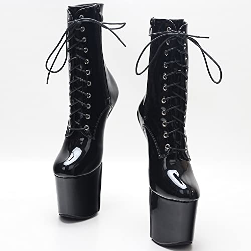 JiaLuoWei Mid Calf Boots, Women's Platform High Heel Lace-up Sexy Fetish Hoof Heelless Sole Mid-Calf Boots2