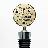 Jazzy Jade Designs Cat Wine Stopper – “Cats & Wine Make Everything Fine!” – Laser Engraved Zinc Alloy & 100% Food-Grade Rubber – Cute Cat Lover Wine Gift, Made in USA