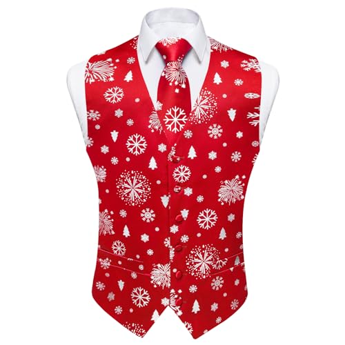 DiBanGu Christmas Men's Suit Vest and Tie Set Formal Business Dress Waistcoat for Tuxedo V-Neck Slim Fit Holiday Vest4