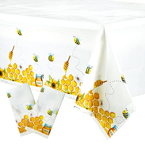 Bee Party Tablecloth 2 Pack 86 x 52 Bee Birthday Party Supplies for Bumblebee Themed Honey Bee Day Baby Shower Party
