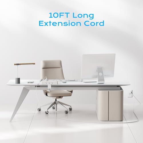 Image of Desk Clamp Power Strip 10FT, 40W Total Fast Charging Station | 9 AC Outlets 8 USB Ports(4 USB C),2 PD20W USB C Ports,Flat Plug Extension Cord,Desk Edge Mount, Fit 1.7 inch Tabletop Edge, White