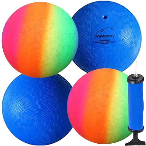 OrgMemory PVC Regenbogen Ball, 4 Stück, Rainbow Bouncy Kickball Kinder Sport Spielen Wasserball, Dodge Ball mit Pumpe, 22cm