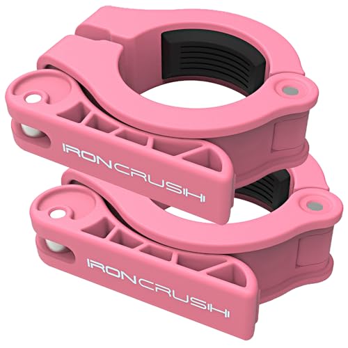 Iron Crush Olympic Barbell Clips – Adjustable & Slim Gym Clamps for Maximum Weight Capacity – Quick Release Barbell Collar Bar Locks for Weight lifting Fitness Training (Pink)