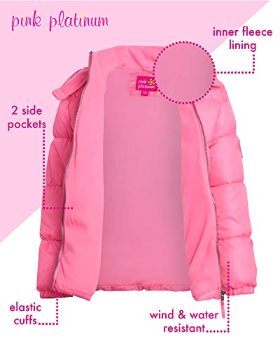 Pink Platinum Girl's Winter Coat - Cheetah Fleece Lined Quilted Puffer Jacket (Size: 4-16), Size 14-16, Cotton Candy Pink #TOP1