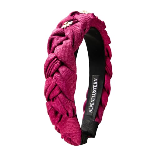 Alpenflüstern Trachten-Haarreif Leinen Flechtoptik & Strass-Edelweiß Greta - Damen Haarschmuck rutschfest, Haarband geflochten fürs Dirndl (beere) ADV145