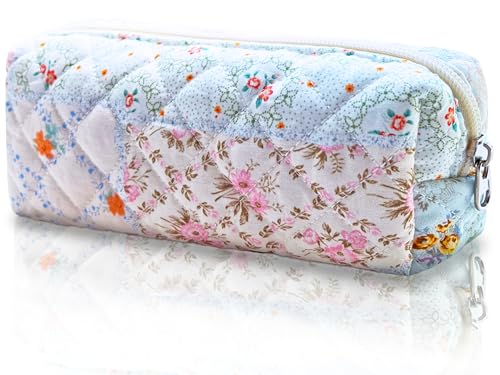BOAJUNWU Pencil Pouch Cute Pencil Case Office Storage Bag Holder Box Organizer Aesthetic Bow Flower Pattern Makeup Pouch Cosmetic Bag for Women Girls