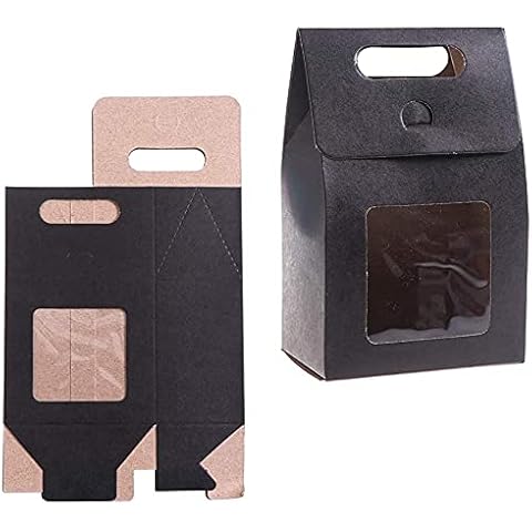 Kraft Paper Stand Up Bags, Kraft Bag Candy Cookies Box, Strong Paper Stand Up Gift Bag with Clear Window for Store and Pack Candy Boxes Food Cookies Coffee Tea Nuts (pack of 100, 15*9.8*5.8cm),Black Cover