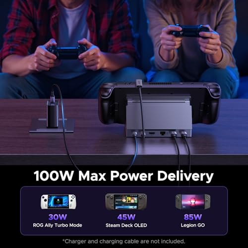 6 in 1 Docking Station Compatibile con Steam Deck OLED Switch ROG Ally X Legion Go Dock USB C HDMI 4K 120Hz VRR FreeSync G-Sync Adattatore Ethernet Gigabit 3 Porte Dati 5Gbps PD 100W - Hub USB - Immagine 4