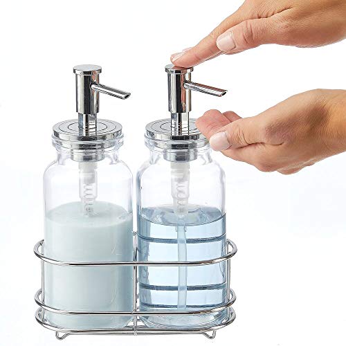 Buy mDesign Double Liquid Hand Soap Glass Dispenser Pump Bottle Caddy