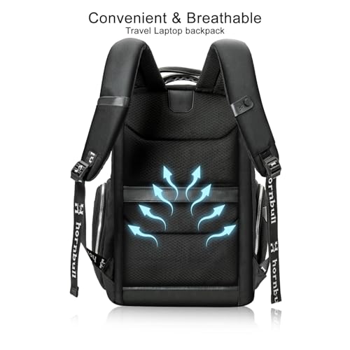 Image of HORNBULL Travel Backpack for Men 45L Large Heavy Duty Office Travel Laptop Bag Fit Upto 17 inch Laptop 1680D Polyester Water-resistant Padded Overnight Laptop /Clothes Bag with Multi-Pocket