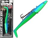 Angel-Berger Wild Devil Baits Giant Sand EEL 286g Sandaal Meeres Shad Gummifisch (286g, Blue Flash)
