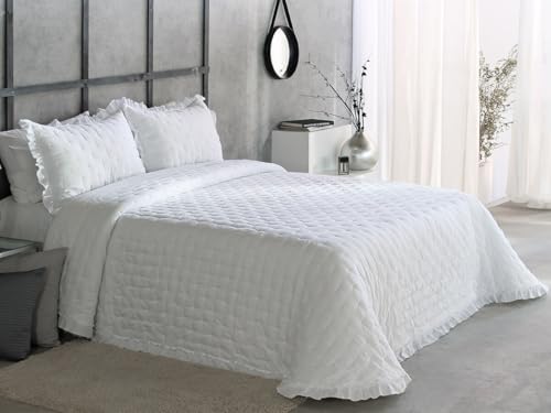 Colcha Myan Reig Martí Primavera/Verano – Diseño Bordado con Volante – Microfibra Prewashed – Incluye Funda de Cojín – Ligera, Elegante y Suave (C00, Cama 135cm)