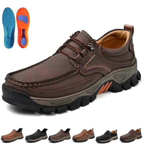 Enjerr Orthopedic Shoes, Men's Orthopedic Comfortable Hands-Free Genuine Leather Slip on Loafers, Arch Support Anti-Slip