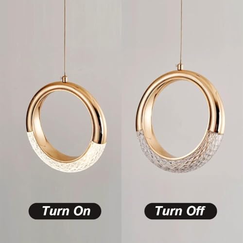 KAJYLFAST Gold Color Acrylic Lampshade Ceiling Pendant Light LED Light Source Metal Pendant Lamp 7.8 In Bedroom Decorative Hanging Light [5]