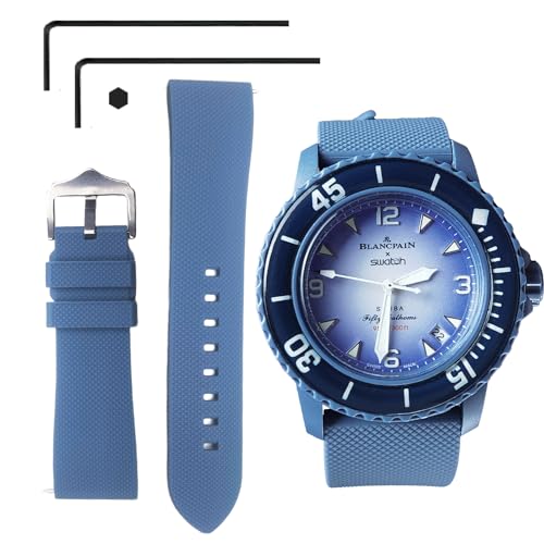 Image of 22 MM Watch Strap Replacement for Blancpain X Swatch with Hex Spanner Quick Release Silicone Watch Band Compatible with Bioceramic SCUBA Fifty Fathoms