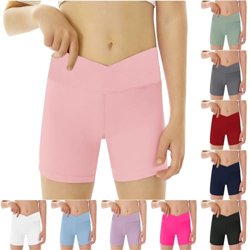 Girls V Cross Waist Athletic Shorts Kids Soft Biker Volleyball Yoga Dance Running Gym Workout Shorts Teen Kids Short Leggings3