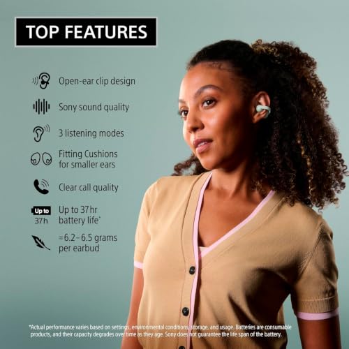 Image of Sony LinkBuds Clip Open-Ear Truly Wireless Earbuds, Comfortable & Secure Fit, Lightweight Clip-On Design, Touch Controls, Ambient Sound Awareness, Water Resistant, Up to 37 Hrs of Playback, Black