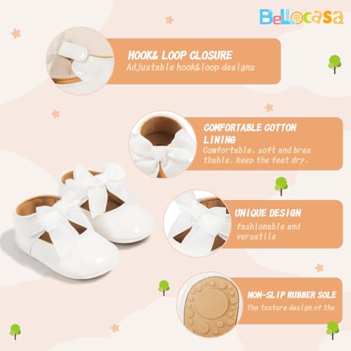 Baby Mary Jane Flats for Girls with Bowknot Cotton Anti Skid Sole Infant First Walker Princess Dress Crib Wedding Shoes3