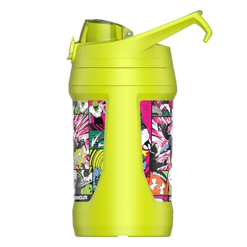 Image of Under Armour 32 oz Insulated Water Bottles - Sports Water Jug with Fence Hook, Leak Resistant for Baseball, Football & More, 32 oz Insulated, High-Vis Comic