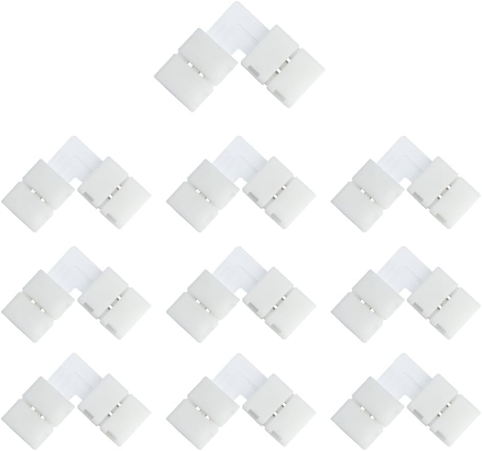 10pcs Pack L Shape Solderless Snap Down 2 Pin LED Strip Connector for Right Angle Corner or 90 Angle Turning Connection of 10mm Wide 5050 5630 Single Color Flex LED Strips
