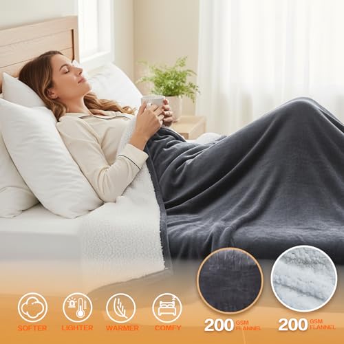 Manta eléctrica térmica DANENOSA Throw tamaño 50''x60'', control de calefacción, franela suave y cálida, 10 niveles de temperatura, apagado automático a 8 horas, calentamiento rápido y protección contra sobrecalentamiento miniatura 6