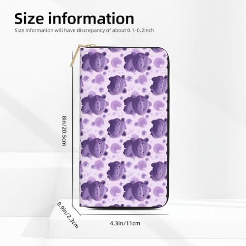 Leather Thin Slim Wallets for Women Men - Fashion Cartoon Purple Hippo Print Card Wallet Holder with Zipper2