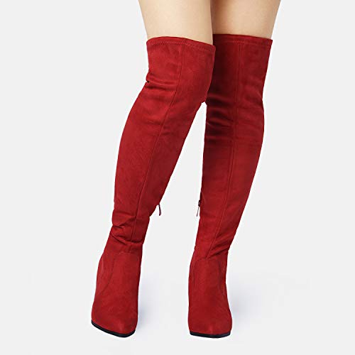 DREAM PAIRS Women’s Thigh High Boots Over the knee Stretch Block Heel Fashion Long Boots4