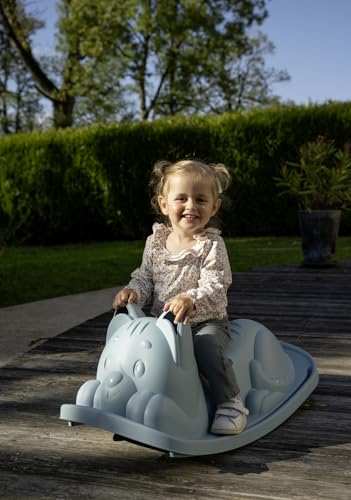 Smoby Life - Bascule Chat Bleu - Assise Ergonomique - Poignées de préhension - Matière Recyclée - A Partir de 18 Mois - Fabrication Française