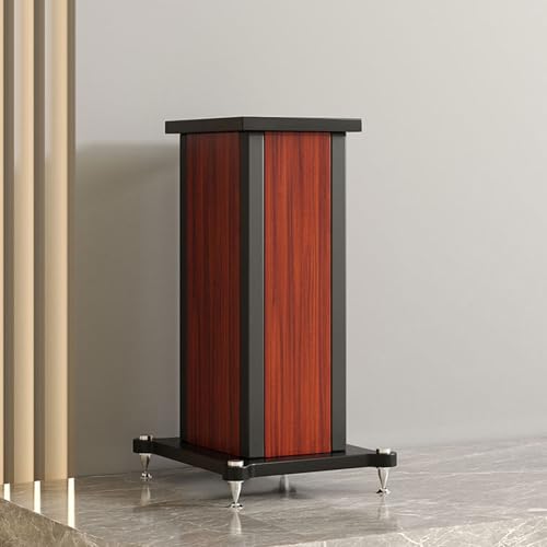 Coppia di supporti universali per altoparlanti, robusti supporti audio per libreria e pavimento per home theater, riempimento centrale in sabbia con finitura in noce, 28 x 22 x 60 cm