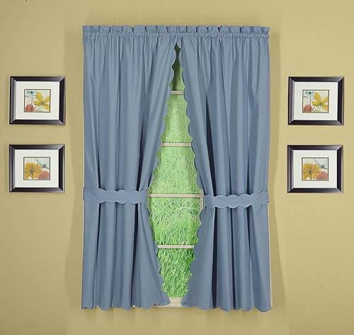 Today's Curtain, Orleans Scallop Curtain, Blue 45" Panel Pair and Tieback,4-Piece-Set, 60" W x 45" L, Blue