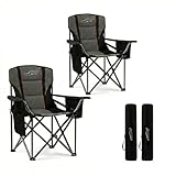 FAIR WIND 2 Pack Heavy Duty Camping Chair, Oversized Padded Folding Chair for Big and Tall (450lbs), Extra Wide Seat with Integrated Cooler & Storage Pocket, Adjustable Lumbar Support for Outdoor