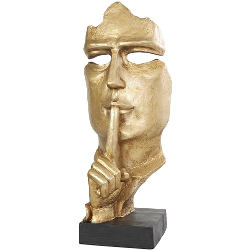 Escultura Decorativa Polystone 40 in Dorado con Base Negra