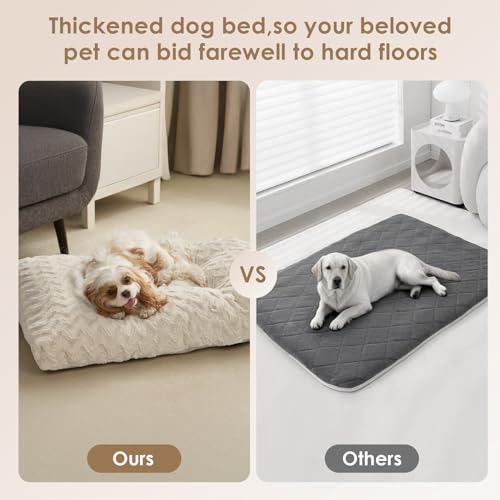 EHEYCIGA Hundebett Grosse Hunde Waschbar, 104x68cm, XL Hundekissen Flauschig für große Hunde, Kuschelig Umkehrbare Hundematte mit Kunstpelz und Kunstleinen, Beige
