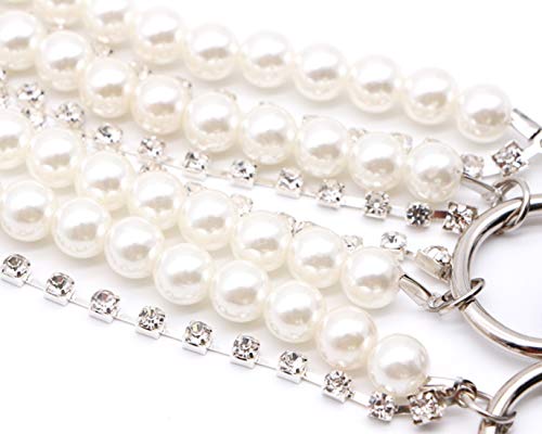 Women Blingbling Rhinestone Pearl Faux Leather Fashion Suspender Belts Costumes Waist Belt (Black, One size)4