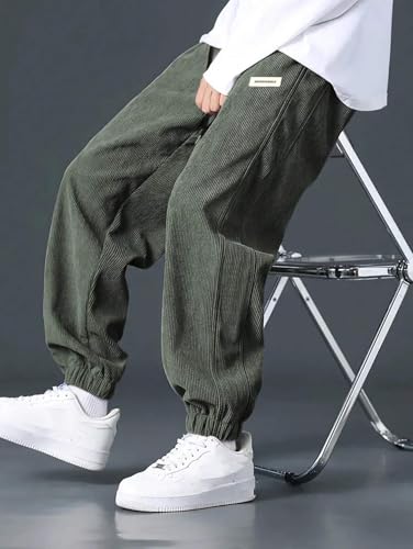 Image of KOTTY Men's Solid|Button|Wide|Loose fit|Corduroy Trousers & Pant for Men