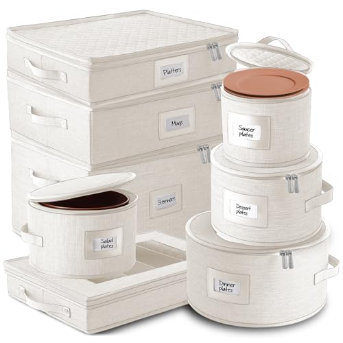 Image of Hearth & Harbor Fine China Storage Containers Hard Shell 8 Piece Set, Cream