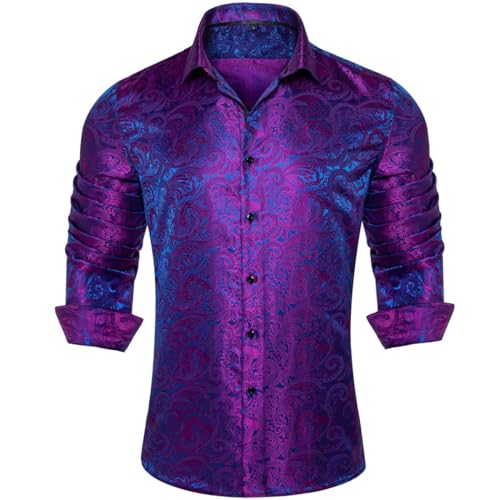 Men's Luxury Paisley Printed Long Sleeve Shirts for Wedding Prom Button Down Collar Dress Shirt3