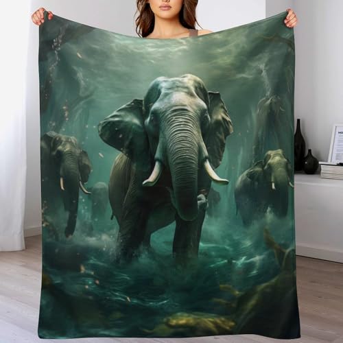 GFTTTFG Couvertures en Éléphants Flannel, Couvertures Douce Plaid Douillet pour Le Lit, Le Canapé, Le Voyage Et L'extérieur, (100×130cm)