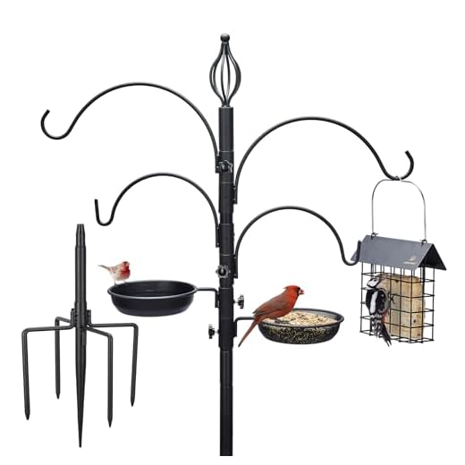 Kingsyard Heavy Duty Bird Feeding Station - 85" Bird Feeder Pole with 5-Prong Base Metal Tray Bird Bath and Suet Feeder, Ideal Gift for Nature Lovers, Black