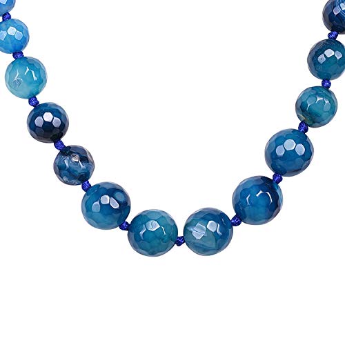 Image of RATNAVALI JEWELS Designer Blue Agate Onyx Stone Beads Necklace Single Line for Women and Girls RV2973B