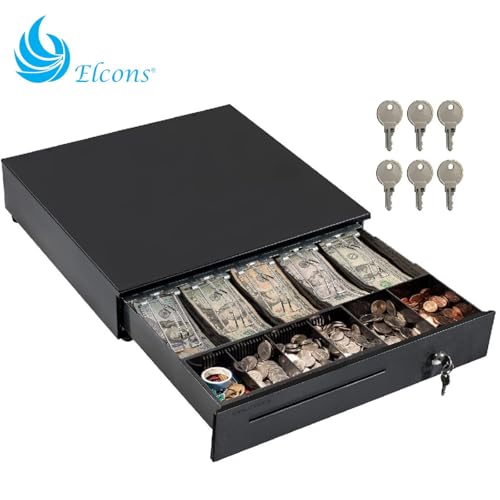Image of ELCONS ELECTRONIC CASH DRAWER Cash Box | Manual Metal Cash Drawer Register for Point of Sale (POS) System with Coin Tray | Automatic Open Drawer Cash Box (13 Compartments)