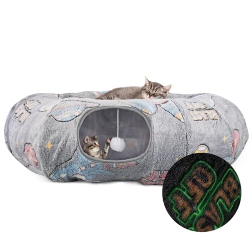 TAIKURA Katzentunnel, Glow-in-The-Dark-Design, Faltbares Katzentunnel Rund mit Schlafplatz, Rascheltunnel XXL Großes Katzen Tunnel, 4X Eingängen Katzenhöhle & 2X Spielzeugbälle, Mehrere Kombinationen TAIKURA Katzentunnel, Glow-in-The-Dark-Design, Faltbares Katzentunnel Rund mit Schlafplatz, Rascheltunnel XXL Großes Katzen Tunnel, 4X Eingängen Katzenhöhle & 2X Spielzeugbälle, Mehrere Kombinationen