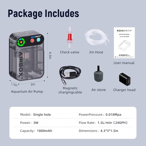 Image of Live Bait Aerator,Ultra-Long Battery Life,Rechargeable Aquarium Air Pump 3w /24GPH(1800mAh Single Hole) IPX4 Magnetic Charging Design,Suitable for Fishing Enthusiasts,with Hose and Stone